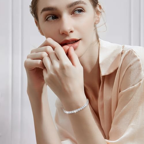 J.Fée Silver Bracelet, S925 Tennis Bracelet with Sparkling 5A Cubic Zirconia Silver Bracelets for Women Adjustable Bracelet for Women Bracelets Womens Bracelet Women Gifts for Women Mom - color: 5MM Silver