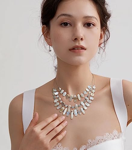 3 Layered Chunky Statement Necklace for Women Beaded Strand Necklaces with Earring Fashion Costumes Collar Necklace Jewelry Sets Gifts for Women - color: 50-White