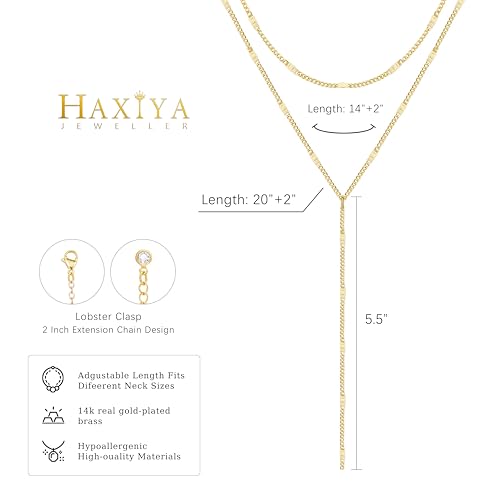 HAXIYA Lariat Gold Necklace for Women Dainty Long Necklace 14K Gold Plated/Silver Y-Shaped Pendant Drop Chain Layered Pearl/Beaded/CZ Necklaces Gold Jewelry Gift for Prom/Wedding - style: Sequin - Gold