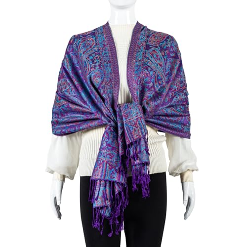AUSEKALY Pashmina Feel Shawls Wraps for Women Rave Scarf Soft Silky Reversible Men Scarves - color: Purple Orange