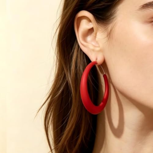 Chunky Gold Large Hoop Earrings for Women, Dainty 14K Gold Big Circle Round Statement Earrings Silver Trendy Thick Hoops Ear Jewelry for Anniversary - color: Red