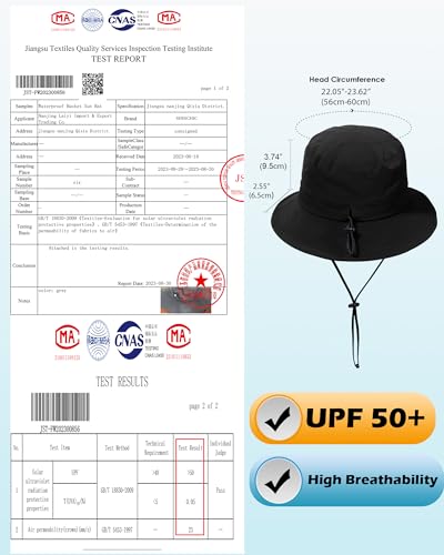 Water-Resistant Bucket Hat for Women Men Rain Hat UPF 50+ Boonie Sun Hat Foldable Summer Floppy Fishing Safari Hats - color: Black