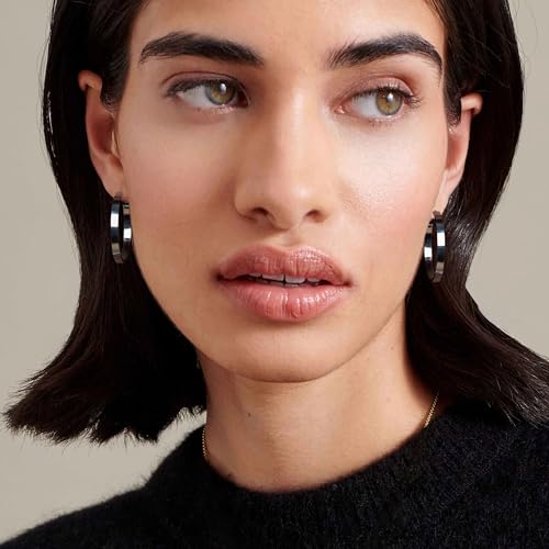EXGOX Silver Hoop Earrings for Women - Sterling Silver & 14K Gold Plated - Hypoallergenic 925 Silver - Big Hoop Earrings (30/40/50/60/70mm) - color: 4MM Wide-Black 40mm