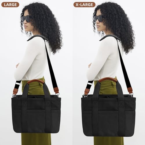 KKXIU Canvas Tote Bag for Women with Zipper and Compartments Crossbody Large Bible Messenger Purse Bag With Pockets | Canvas - color: Black, size: X-Large