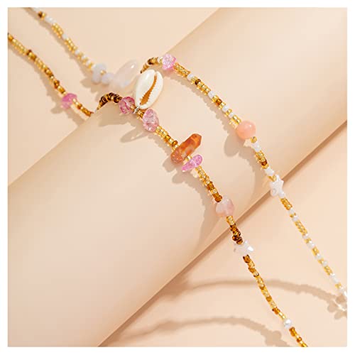 2Pcs Multilayer Boho Coloful Beads Waist Belly Chain Belt Double Layer Beaded Belly Chain Summer Bikini Sexy Shell Body Chain Festival Rave Body Accessories for Women (Colorflu)