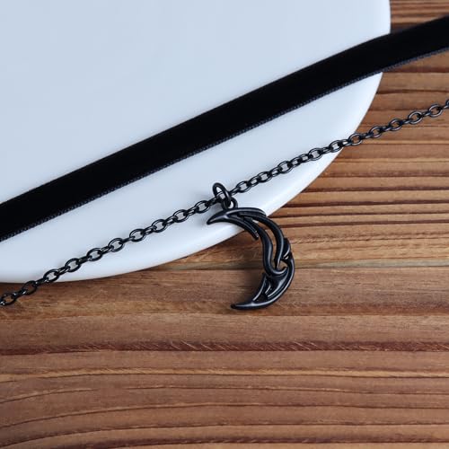 Gothic Choker, Choker Necklace for Women, Black Velvet Choker, Layered Necklace, Goth Jewelry for Women - style: Black Crescent Moon