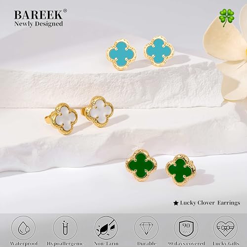 Elegant Black Onyx Clover Stud Earrings, 14K Gold Plated Four Leaf Hypoallergeinc Stud Stainless Steel Flower Earring Lucky Simple Jewelry Gift for Women Shiny Multiple Onyx Colors - color: Light Blue Clover Stud Earrings