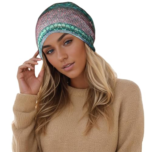 Women's Slouchy Beanie Cap Chemo Headwear Hats Scarf - color: D - Blue Orange