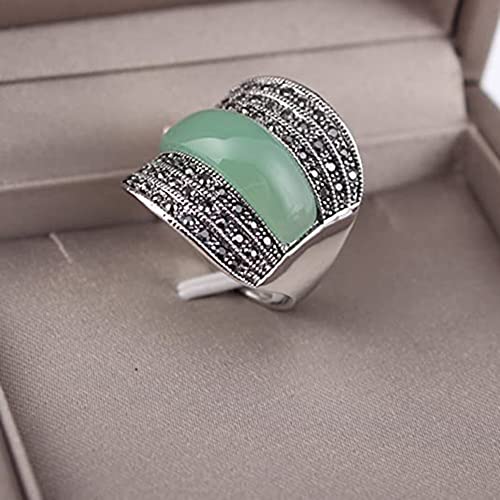 Women's Vintage Green Black Resin Marcasite Crystal Big Statement Cocktail Party Rings - color: Light Green