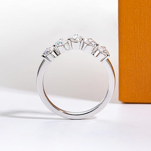 Moissanite Eternity Rings Wedding Bands D Color VVS1 Clarity Round Brilliant Cut 925 Sterling Silver 5/6 Stones Anniversary Band Rings for Women with Certificate - color: Round Cut 1.5CTTW