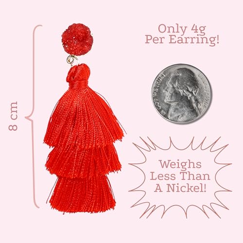 Tassel Earrings for Women - Colorful Layered Tassle Dangle Drop Earrings - color: Red
