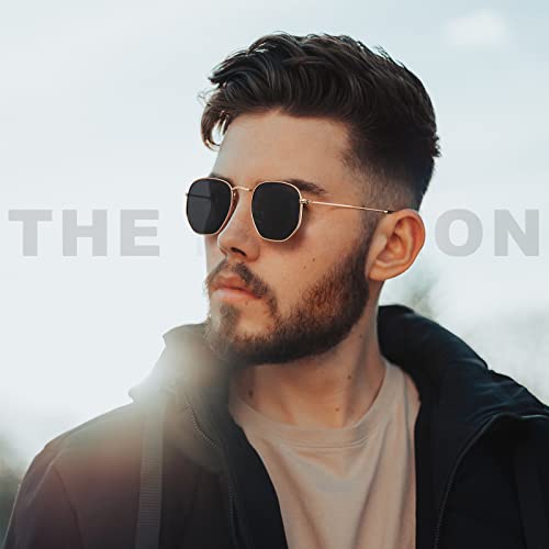 Polarized Sunglasses for Womens Men Trendy Square Hexagonal Flat Mirrored Sun Glasses UV Protection - color: A11-gold/Brown/Clear
