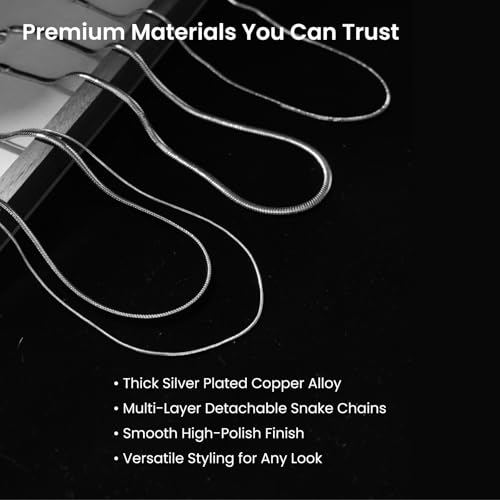 ARSIS 18K Gold Plated Herringbone Necklace Snake Chain Choker Dainty Layered Hypoallergenic Jewelry Gift for Women - color: Silver Multi-Layer