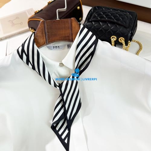 Hair Head Neck Bag Long Scarf Versatile Wrap for Women Soft & Lightweight for Everyday Chic - color: 17 Black and White Stripes 3.7 X 38 Inch