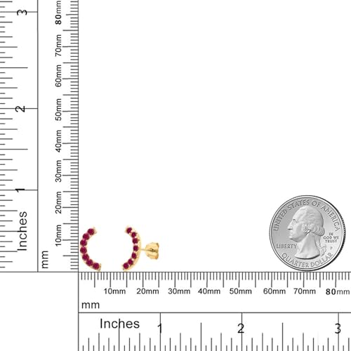 Gem Stone King 18K Yellow Gold Plated Silver Round 2MM Gemstone Stud Ear Crawler Earrings for Women - color: Created Ruby-July