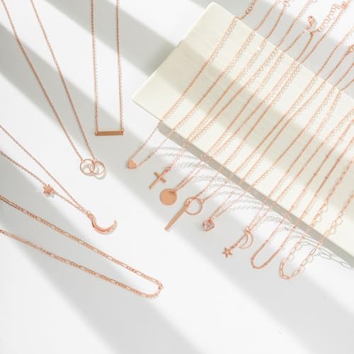 Starain 12Pcs Layered Choker Necklace Fashion Multilayer Chain Necklace Simple Gold Necklace Set for Women - color: 12Pcs Rose Gold Necklace Set