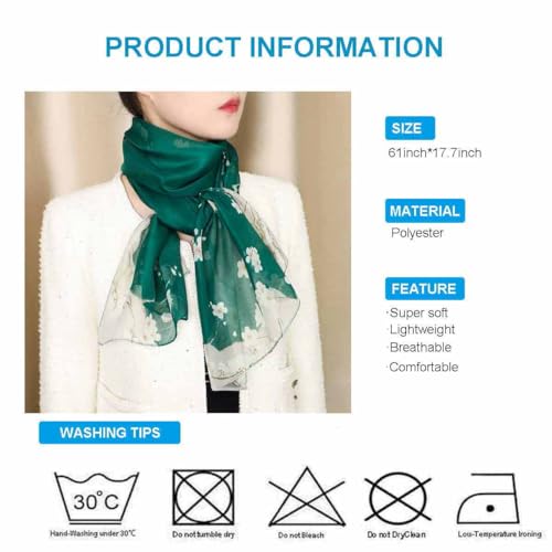 Xyueanlo Women's Chiffon Scarf Lightweight Scarves Fashion Elegant Floral Print Scarfs Shawls - color: Little Plum Blossom Dark Green