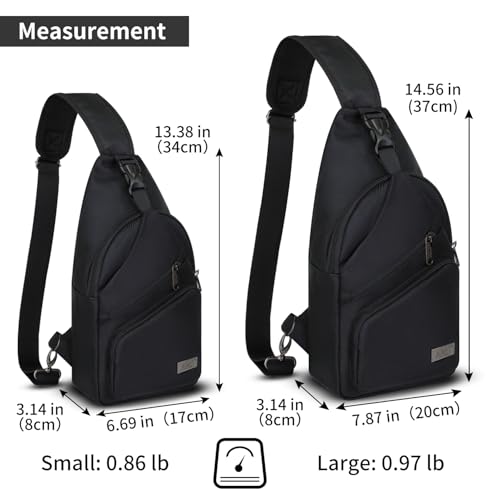 AMJ Crossbody Sling Bag Men Women, Casual Shoulder Backpack, Chest Daypack Satchel for Hiking Travel - color: Black, size: Large
