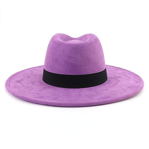 LIDHAY Big Wide Brim Fedora Hats for Women Men Western Suede Hat Panama Hat Outdoor Hats - color: Purple