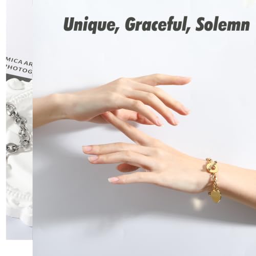 Emibele Heart Charm Bracelet for Women, Bible Verse Bracelet Stainless Steel 18K Gold Plated Bracelet Love Pendant Link Chain OT Clasp, Birthday Christmas Jewelry Gift for Mother Her - color: Gold & Silver
