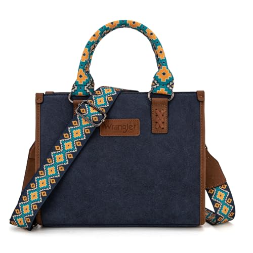 Montana West Wrangler Tote Bag for Women Aztec Western Retro Purse Top Handle Handbags - color: A-navy Blue