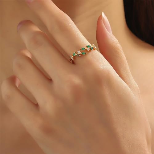 Dainty Rings Open Adjustable Ring Leaf Ring for Women Dainty Stackable Rings for Women - color: Green