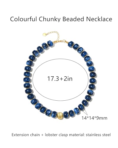 Chunky Beaded Statement Necklace for Women Trendy Colorful Boho Resin Bead Choker Necklaces Summer Handmade Jewelry Gifts Accessories - color: Gold-Deep Blue-1