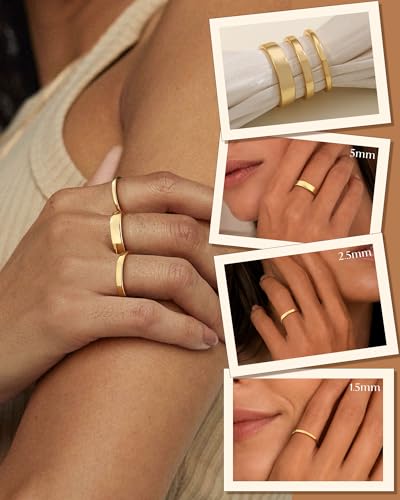 Silver Gold Rings for Women Non Tarnish 14K Gold Plated Stackable Rings for Women Stacking Thumb Pinky Eternity Cubic Zirconia Engagement Wedding Band Ring Set Woman Jewelry 1.5mm 2.5mm 5mm - color: A-Gold Band Rings