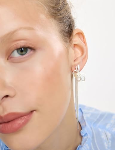 Long Dangle Earrings for Women – Elegant Dainty Tassel 18K Gold Plated Earrings for Womens in Prom Lightweight and Hypoallergenic Dangling Gold Earings for Women and Teens - color: Isabella Silver