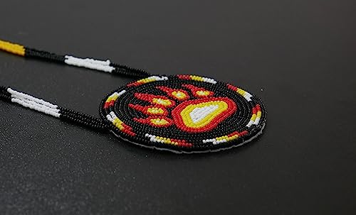 Handmade Native American Style Tribal ethnic Seed Bead Beaded Layered Medallion Necklace #1 - color: Bear Paw Black