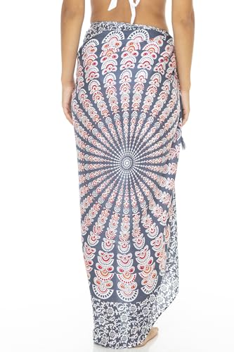 SHU-SHI Sarong Wraps for Women Long Beach Cover ups Pareo Bathing Suit Wrap Skirt Mandala Sarongs Coverup - color: Gray/Orange