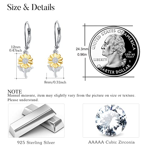 Sunflower Leverback Earrings S925 Sterling Silver Earrings You Are My Sunshine Dangle Earring Jewelry for Women - style: Dangle sunflower