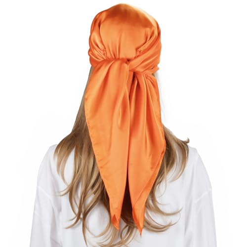 RIIQIICHY 35 Inch Head Scarf for Women Hair Scarf Like Silk Scarf Square Scarf Bandanas for Women - color: Orange