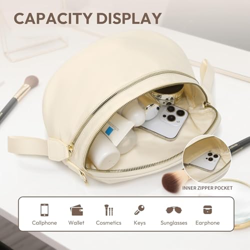 Checkered Crossbody Bag for Women Bum Bag Spacious Nylon Fanny Packs Cross Body Shoulder Purses Bag Handbags - color: Beige