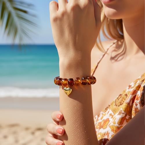 Chunky Beaded Bracelets for Women Boho Multicolor Acrylic Resin Beads Bracelet Adjustable Statement Bracelet Summer Beaded Jewelry - color: Heart beads bracelet-brown