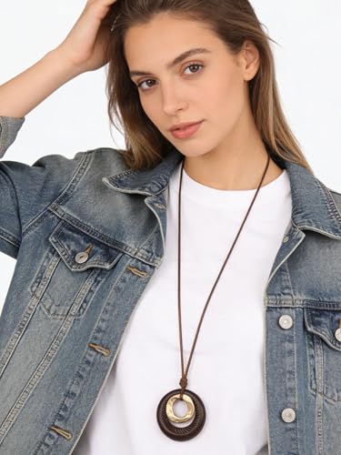 Leather Necklace for Women Long Boho Necklace Bohemian Choker Vintage Necklace Braided Boho Jewelry with Adjustable Brown Leather Cord - color: Boho Vintage Necklaces