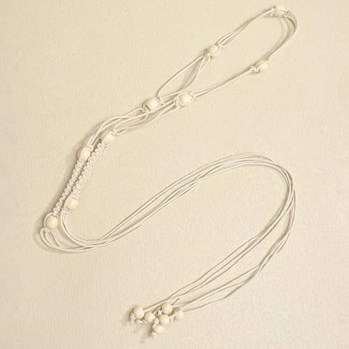 LIMHOO Women's Boho Braided Belt Adjustable Beaded Rope Waist Belts for Dresses - color: 520 White