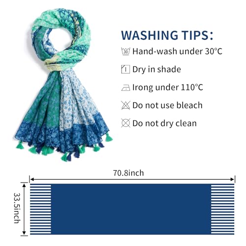 QIUTIMIY Scarf for Women Lightweight Soft Floral Leopard Printed Scarves Fall Winter Fashion Shawl Wrap with Fringe - color: Splicing-blue Green