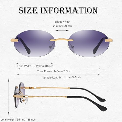 Retro Oval Sunglasses Rimless Small Round Glasses Frameless UV400 Men Women Fashion Shades - color: Gradient Grey