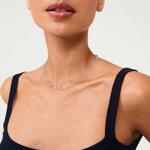Created Turquoise Necklace for Women 14K Gold Plated Beaded Heart Choker Boho Necklaces Handmade Beach Summer Everyday Western Jewelry Gifts - color: Gold Chain, style: Two-Toned Beaded