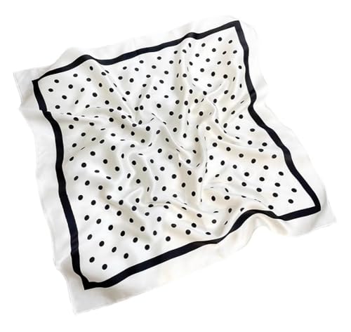 JERLA 100% Pure Mulberry Silk Square Scarf for Hair-27''x27'' Women Men Natural Silk Neckerchief Headscarf - color: Polka Dot Cream White