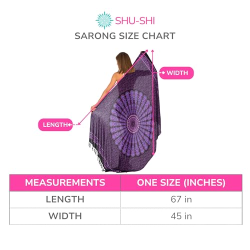 SHU-SHI Sarong Wraps for Women Long Beach Cover ups Pareo Bathing Suit Wrap Skirt Mandala Sarongs Coverup - color: Purple/Black