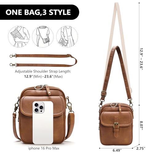 Small Crossbody Bags for Women Vegan Leather Messenger Purses, Vintage Wallet Anti Theft Shoulder Handbags with Card Slots - color: Retro Brown