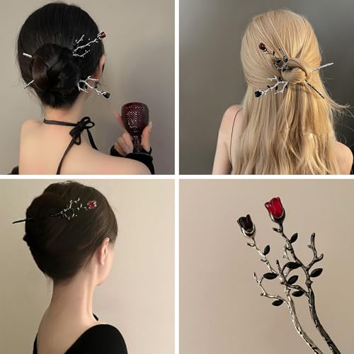2 Pcs Hair sticks for buns,French hair pins for women,Buns and Updos with No Hair Damage,Metal Rose French Pin Great Hold,Suitable for fine & thick hairUS297