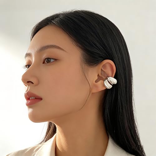 Ear Cuffs Non Piercing Chunky Water Droplet Ear Cuff Earrings for Women Trendy Clip on Cartilage Simple C-Shaped Diamond Studded Ear Clip Jewelry Best Gifts 2026 - color: C-Silver