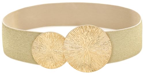 Women Wide Stretchy Waist Belts Elastic Cinch Belt for Dresses - color: Bling Beige Band Gold Buckle, size: Fit Waist 26"-28"