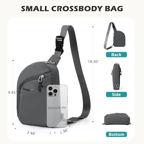 TOPEAST Anti Theft Crossbody Bags for Women Men, Small Sling Crossbody Bag Travel Purse Shoulder Wallet with RFID Blocking - color: 3-dark Grey