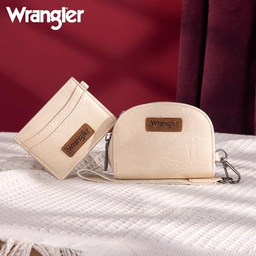 Wrangler KeyChain Wallet Wristlet Wallets for Women Dual Pouch Wristlet with Zipper Womens Credit Card Holder Wallet - color: A-Tan