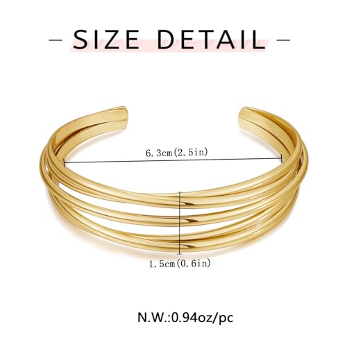 WOWORAMA Chunky Cuff Bracelets for Women Multi-layer Cross Wire Open Bangle Bracelet Adjustable Chunky Wide Open Wrist Arm Cuffs Wrap Bracelet Gold/White Gold - color: Gold Five-Layer Cuff