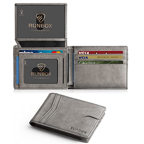 RUNBOX Wallet for Men -Slim Rfid Leather Mens Bifold Novelty Wallets 2 ID Window With Gift Box Men's Accessories | Slim - color: Classic grey-new